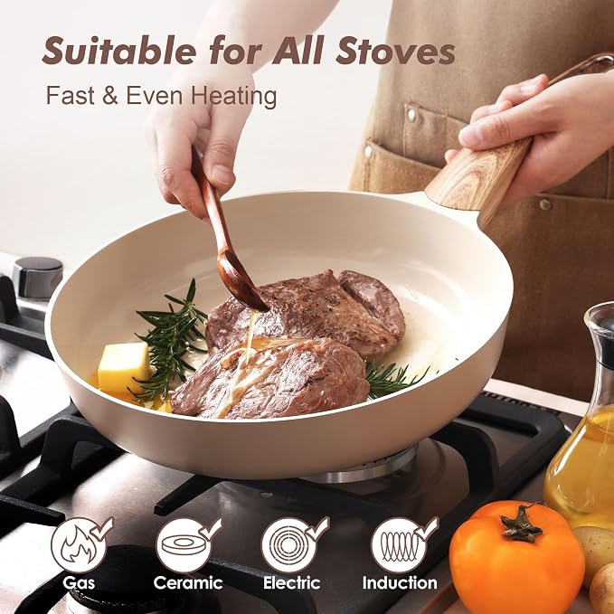 SENSARTE 8inch Ceramic Nonstick Frying Pan Small Skillet, Taupe | Healthy Ceramic Coating Omelette Pan, Non-toxic Kitchen Cooking Chef's Pan, PFOA/PFAS/PTFE Free, Induction Compatible