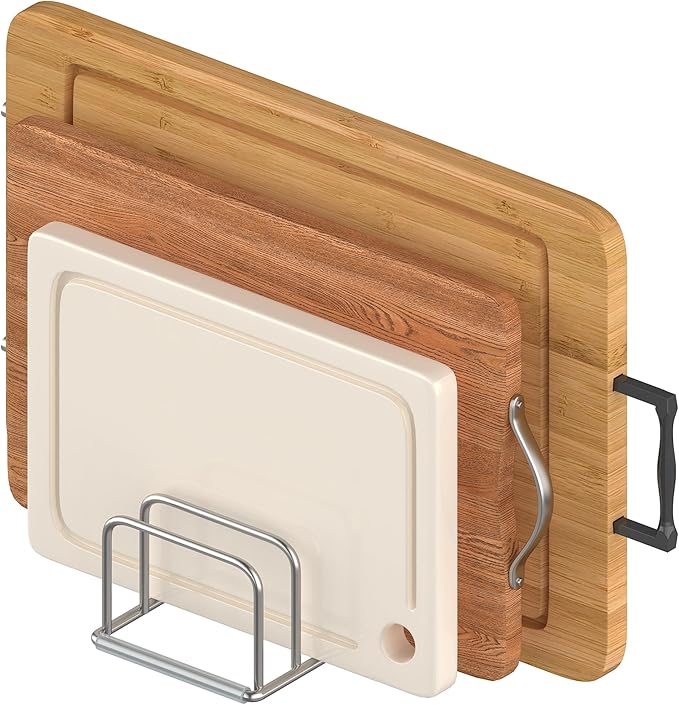 Cutting Board Organizer, 304 Stainless Steel Chopping Board Holder & Pot Pan Lid Rack, Kitchen Shelf Organizer for Bakeware, Cookie Sheets & Trays