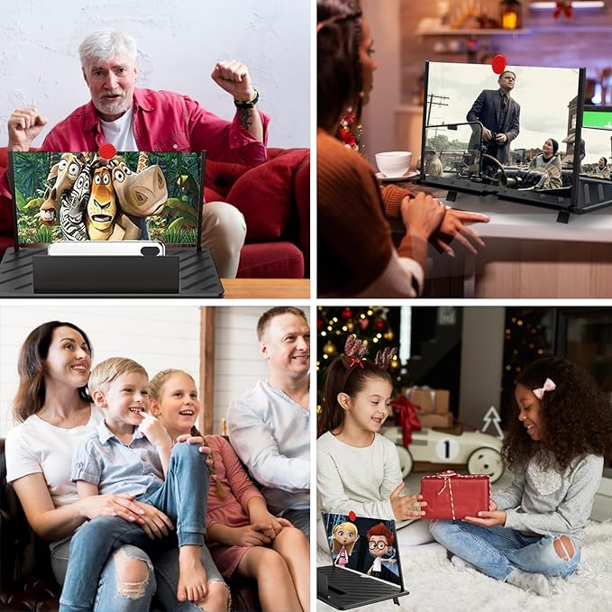 20" Screen Magnifier,3D HD Mobile Phone Magnifier Projector Screen Enlarger for Movies, Videos, and Gaming,Foldable Cell Phone Stand with Screen Amplifier,Gifts for Mom Dad(Black 20Inch)