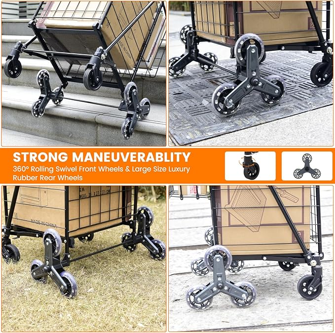 [Upgrade] Shopping Cart for Groceries, 280 LBS Large Grocery Cart with Waterproof Liner, 360° Rolling Swivel Wheels, Heavy Duty Utility Cart Folding Shopping Carts for Laundry Luggage Gift