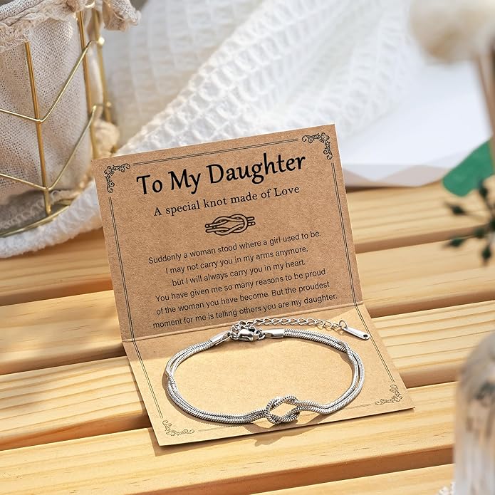 Tarsus Love Knot Daughter Bracelet, Daughter Birthday Valentines Mothers Day Christmas Jewelry Gifts for Women Teens Adults