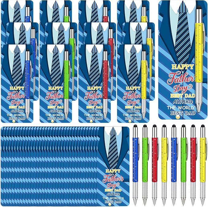 36 Set Father's Day Gift Bulk Appreciation Ballpoint Writing Fancy Pen Set with Card Holder 4 Colors Father's Day Award Party Favors Details Gifts Goodie Stuffers for Dad Husband