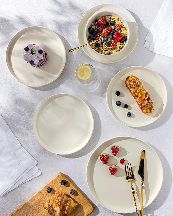 TheTerra Ceramic Dinnerware Sets for 4, 12 Pieces Porcelain Lightweight Plates and Bowls Sets, Scratch Resistant Dish Set, Oven & Microwave & Dishwasher Safe,Ivory