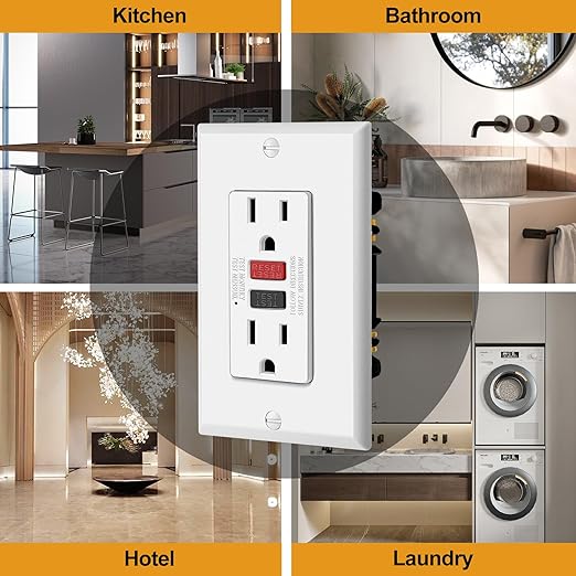 ELECTECK 10 Pack GFCI Outlets 15 Amp, Non-Tamper Resistant, Decor GFI Receptacles with LED Indicator, Ground Fault Circuit Interrupter, Wallplate Included, ETL Listed, Red/Black Button