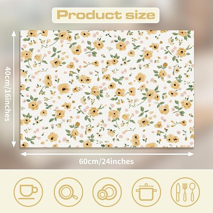 Ditsy Floral Coffee Tea Mat Absorbent Bar Accessories, Fit Under Espresso Machine Coffee Maker (Ditsy Blooms,Yellow)