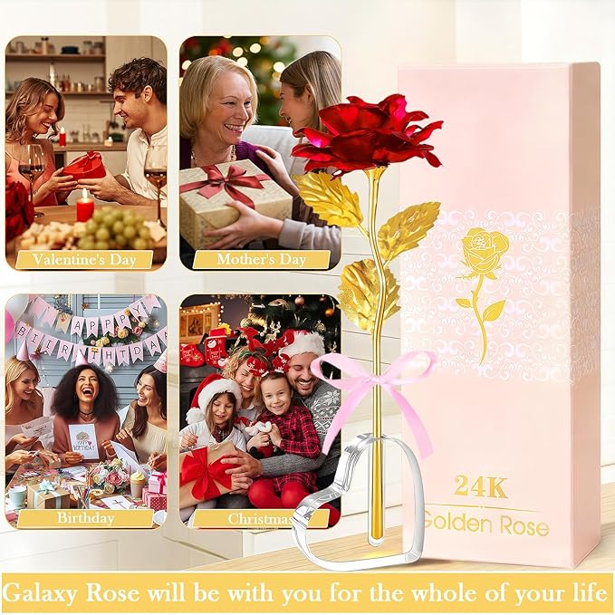 Mothers Day Mom Gifts for Women Grandma, Artificial Forever Birthday Flowers Galaxy Glass Eternal Roses with Heart Shaped Crystal Vase, Mother's Day Anniversary Wedding Rose Gifts for Wife Sister