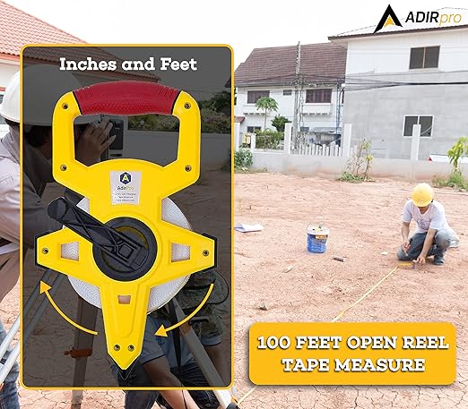 AdirPro 100 ft Fiberglass Measuring Tape | Appraiser's Tape Rule with Extra-Large Metal End Hook | Ideal for Surveyors, Appraisers & Landscapers