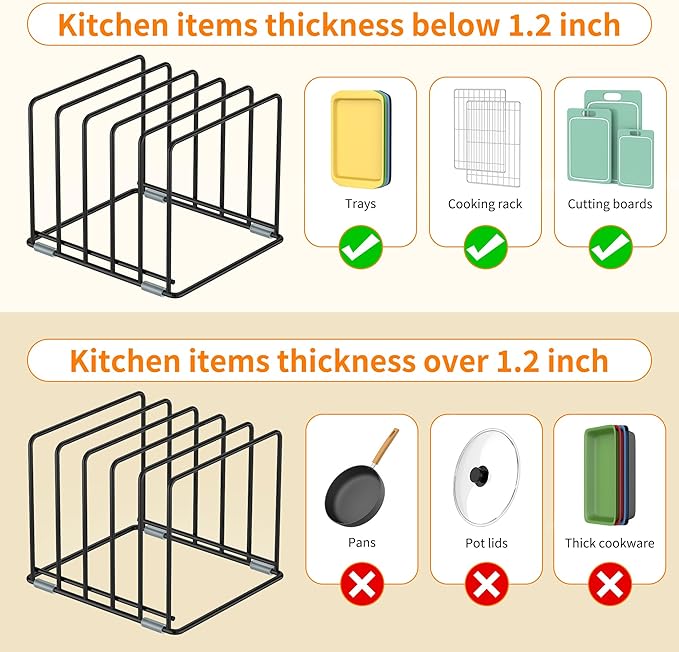 Cutting Board Organizer, Kitchen Cabinet Organizer, Divided Rack with 5 Slots for Baking Trays, Cutting Boards - Cookie sheet Organizer Inside Cabinet, Baking Sheets Holder (large)