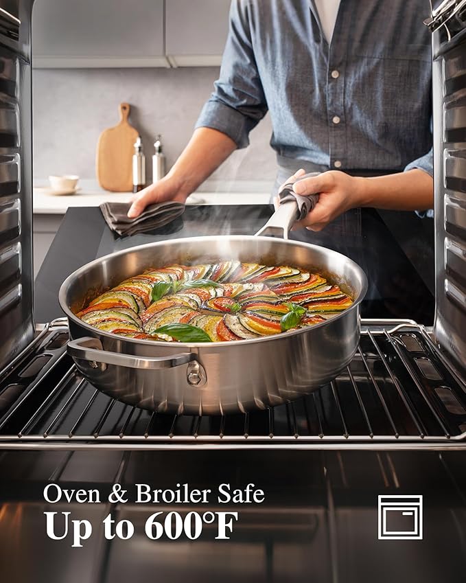 Stainless Steel Cookware Set,Tir-Ply Pots and Pans Set,13 Pcs Stainless Steel Induction Kitchen Cookware Sets,PFOA Free, Frying Pans, Butter warmer,Saute Pan & Stock Pot,Compatible with All Cooktops
