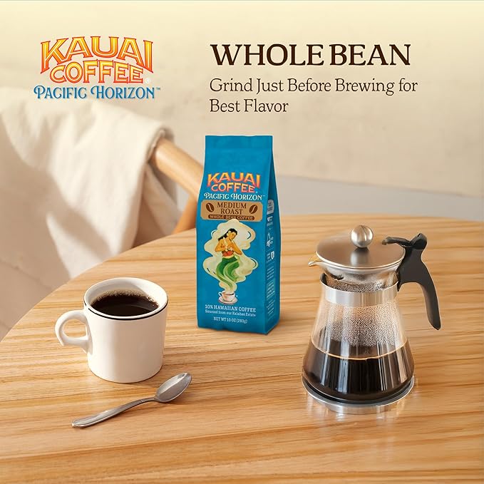 Kauai Whole Bean Coffee – Smooth, Non-Bitter Pure Arabica – Light Floral Notes & Bright Aroma – Grown on Hawaii's Largest Coffee Farm – Koloa Estate Medium Roast, 10oz (Pack of 4)