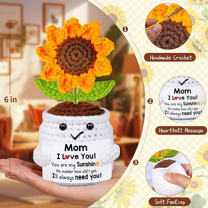 Mothers Day Mom Gifts for Mom, Gifts for Moms from Daughter Son, Mother's Day Birthday Gift for Moms Mommy Mother in Law Step Mama, Handmade Crochet Sunflower Doll I Love You Sweet Gift for Mum