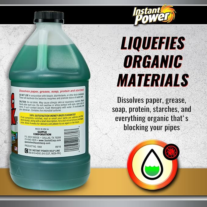 Instant Power Septic Shock - Septic Tank Treatment, Drain Cleaner Liquid Clog Remover for Septic Systems - 67.6 Fl Oz 1 Pack