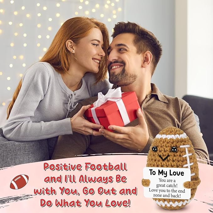 BiuNiuring Birthday Gifts for Him Her Boyfriend Girlfriend, to My Love Fathers Day Handmade Crochet Football, Cute Anniversary Present for Him, Mini Romantic I Love You Gifts for Husband Wife Couple