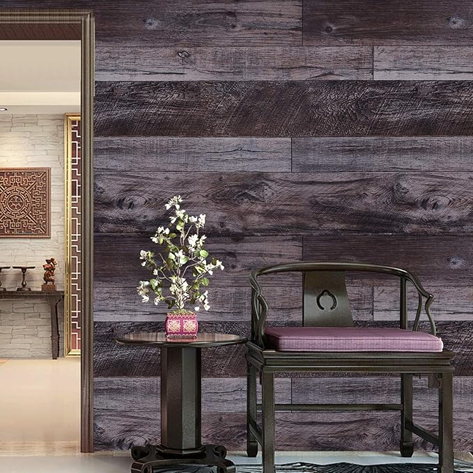 WENMER 17.71" x 118" Grey Wood Peel and Stick Shiplap Self-Adhesive Wallpaper Planks for Countertop, Cabinet, Shelf, Wall, Door