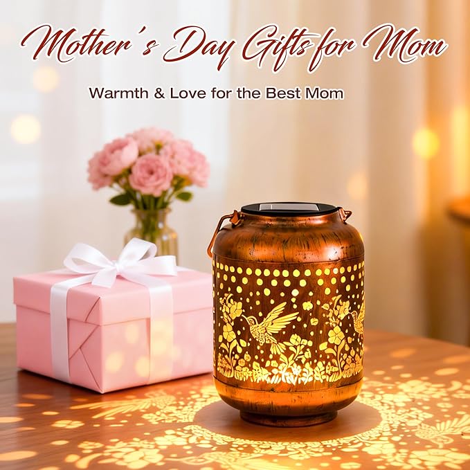 ANYTALK Gifts for Women Mom Grandma, Hummingbird Solar Lanterns Outdoor Waterproof, Hanging Solar Lights for Porch Patio Yard Garden Decor