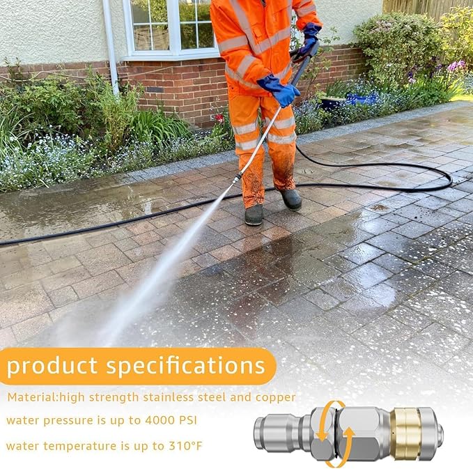 Pressure Washer Jetter Nozzle | with Connectors Tips - 10-Piece High Pressure Drain Cleaner Nozzle | for Home Kitchen Parking Lot Sink Pipe Floor Drain Downspout