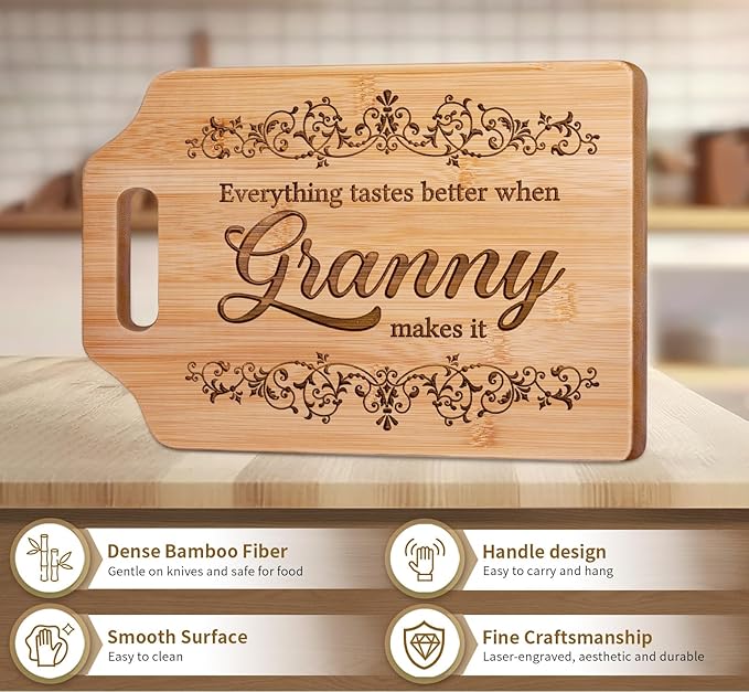 AceThrills Granny Mothers Day Gift, Granny Gift for Birthday, Christmas from Grandkids - Engraved Bamboo Cutting Board 12.3"L x 8.7"W x 0.4"Th