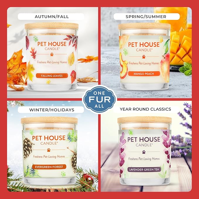 One Fur All Pet House Candle Plant-Based/Soy - Clean Burning Scented, Long Lasting Pet Odor Candle for Home - Vanilla Crème Brulee