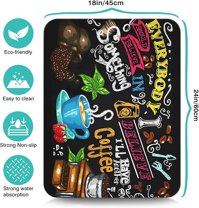 Coffee Bar Mat Accessories for Countertop Absorbent Hide Stain Rubber Backed Dish Drying Mats for Kitchen Counter Draining Pad Decor Gift(24x18in)