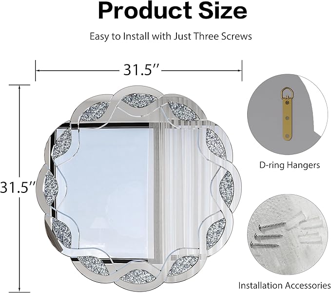 SSLine 2-Piece Set Mirrored Console Table with Wall Mirror, 55" Modern Mirror Entryway Table with Trapezoid-Shape Base, Round Crush Diamond Decor Mirror for Entryway Hallway