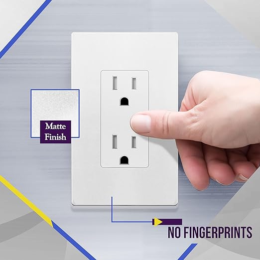 ENERLITES Matte White Decorator Receptacle, Standard Electrical Wall Outlet, 15A 125V, Self-Grounding, 2-Pole, 3-Wire, 5-15R, UL Listed, 61502-TR-MW, 10 Pack, Tamper Resistant