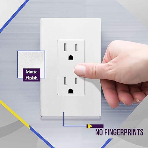 ENERLITES 5 Pack Matter White Decorator Receptacle with Screwless Wall Plate, Standard Electrical Wall Outlet, 15A 125V, Self-Grounding, 2-Pole, 3-Wire, 5-15R, UL Listed, Tamper Resistant
