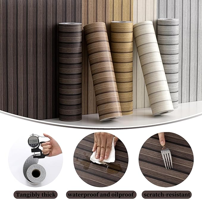 Peel and Stick PVC Slat Wall Panels, Wood Grain Self-Adhesive Soundproof Moisture-Resistant Paneling, 3D Faux Wood Panels for Bedroom Bathroom Walls & Ceilings 118"x15.75"(Dark Walnut,13Sq.ft)