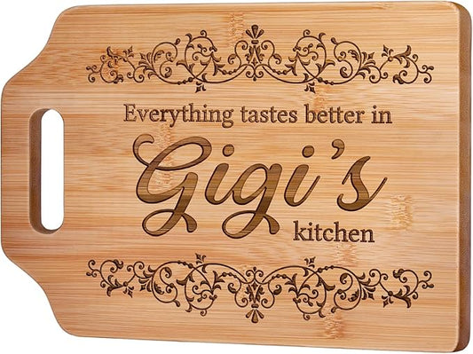 AceThrills Gigi Gifts for Grandma, Gigi Mothers Day Gifts for Gigi's Birthday - Engraved Bamboo Cutting Board 12.3"L × 8.7“W × 0.4"Th