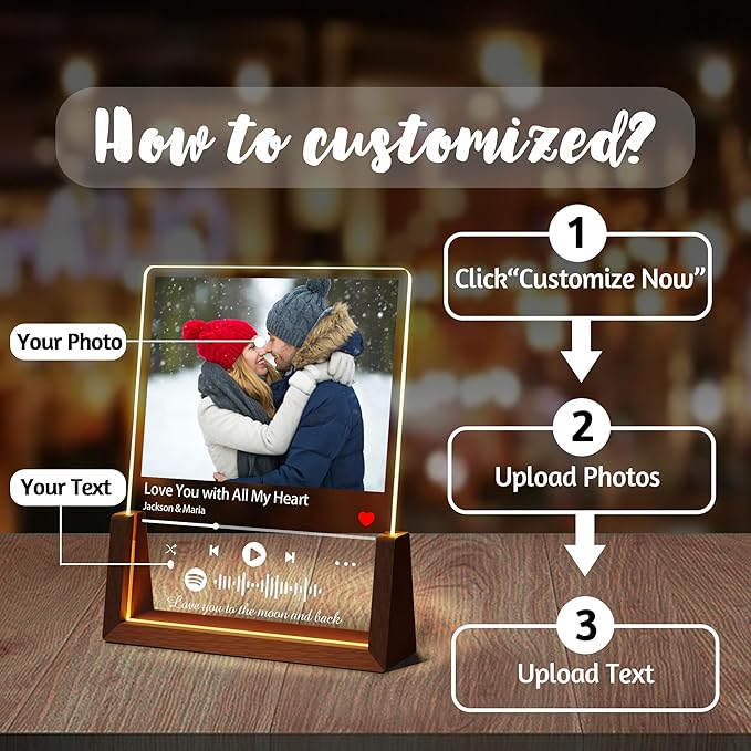 Personalized Valentines Day Couples Birthday Gifts For Boyfriend Girlfriend Him Her, Custom Spotify Plaque Light Up Picture Frame, Customized Anniversary Birthday Gifts For Women Men Husband Wife
