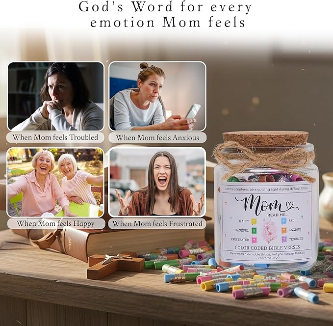 SOLMAY Mothers Day Gifts for Mom — Bible Verse Jar Scripture Jar with Read Me When Christian Affirmation Cards, Religious Birthday Gifts for Mom Women Wife Grandma from Son