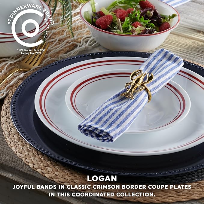 Corelle Vitrelle 18-Piece Service for 6 Dinnerware Set, Triple Layer Glass and Chip Resistant, Lightweight Round Plates and Bowls Set, Logan