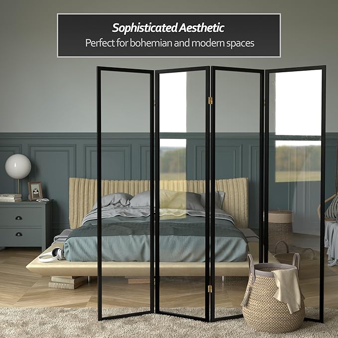 Red Lantern 6 ft. Tall Clear Plastic Partition Black 4 Panel