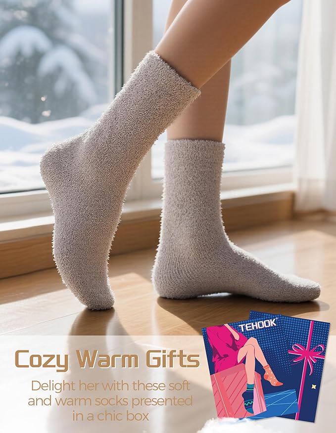 TEHOOK Warm & Cozy Gifts for Women, Fluffy Fuzzy Plush Sleeping Slipper Socks - Soft Warm Fabric