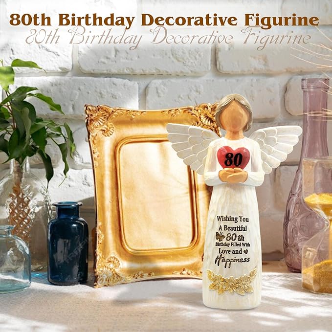 80th Birthday Gifts for Women - Best Happy Birthday Gift for 80 Year Old Woman Moms Grandmothers Friends Unique 80th Angel Figurine Decorations