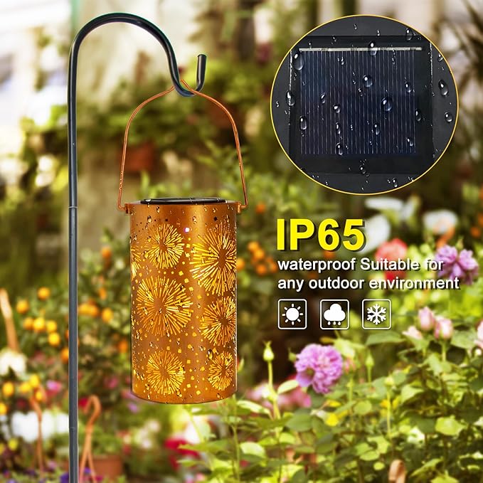 Mothers Day Gifts, Fireworks Birthday Gifts for Women, Solar Lanterns Outdoor Waterproof, Garden Decor Metal Hanging Decorative Solar Lights for Patio Yard Lawn, Gardening Gifts for Women Mom Grandma