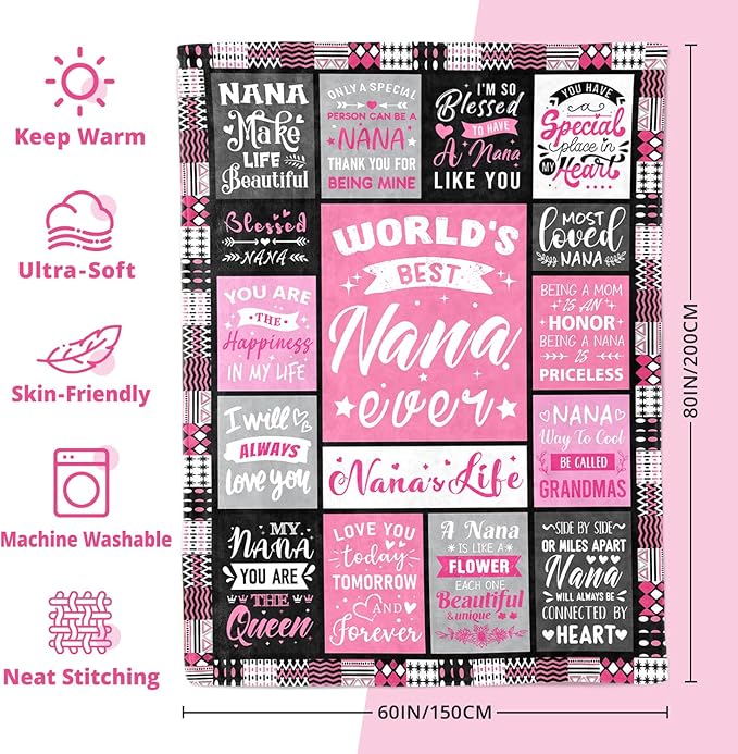 Mothers Day Birthday Gifts for Nana from Granddaughter - World's Best Nana Ever Gifts on Christmas Birthday from Grandkids - Gift for Grandma from Grandchildren - Nanas Life Blanket 60"x80"