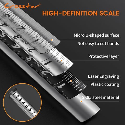 Crosstar 2 Pack 25FT Magnetic Self-Locking Stainless Steel Tape Measure, Double-Sided Scale, Waterproof & Rustproof Retractable Measuring Tape with Hollow Design for Home, Industrial, Woodworking