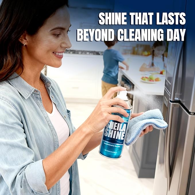 Sheila Shine 12 x 10oz w/Microfiber Cloth Stainless Steel Cleaner and Polish - Cleans, Polishes & Protects Kitchen Appliances, Refrigerators, Sinks, Ovens & Grills - Stainless Steel Fridge Cleaner