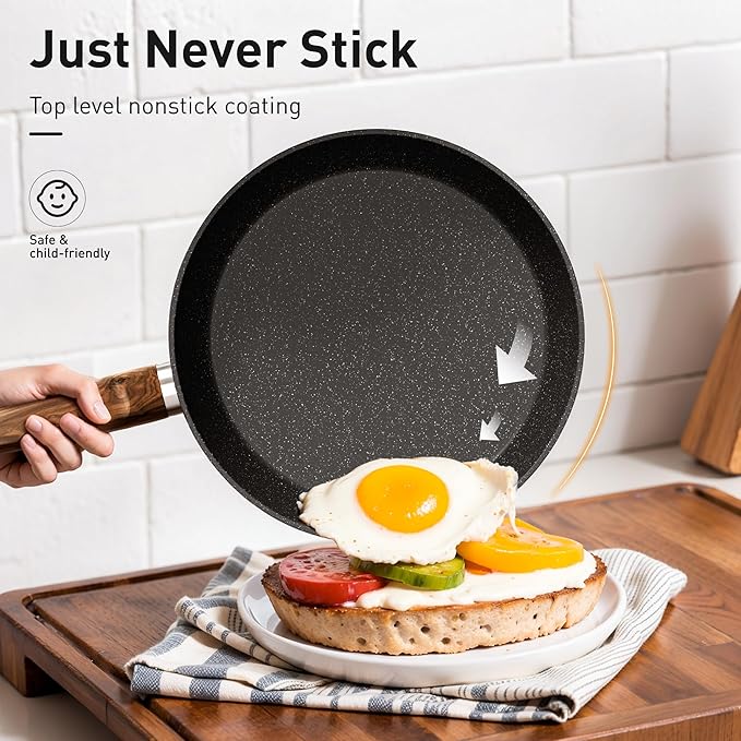 DishDelight 17Pcs Pots and Pans Set Non Stick, Granite Kitchen Cookware Sets, Induction Cooking Pan Set, Black