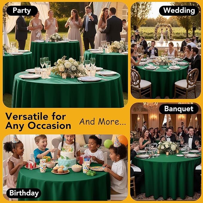 6-Pack Hunter Green Round Tablecloths, 120 Inches, Stain-Resistant Polyester for 5-6 Ft Round Tables - Washable Table Covers for Weddings, Banquets, Birthday Parties, Events
