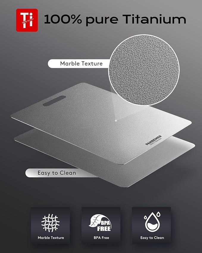 Titanium Cutting Board, 100% Pure Food Grade Titanium Chopping Board, Double-Sided, Non-Toxic, Dishwasher Safe, Easy to Clean for Kitchen – 16 x 12 Inch