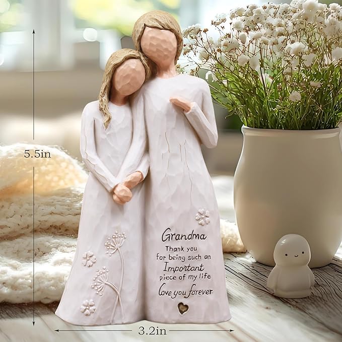 Grandma Birthday Gifts from Granddaughter, Great Grandma Gifts for Birthday Christmas Mothers Day, Grandmother Granddaughter Embrace Hand-Painted Resin Figurine