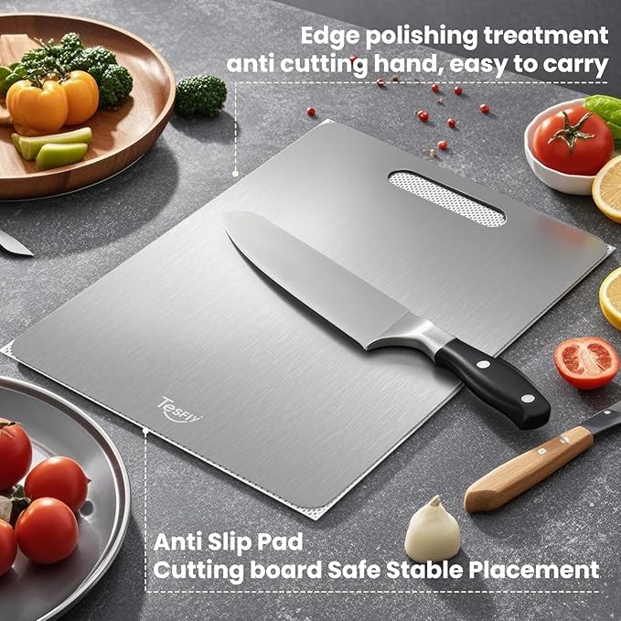 2 Pack Titanium Cutting Board - 100% Pure Titanium Cutting Boards For Kitche,Easy to clean, Double-sided food-grade Cutting Board For Cutting Meats, Fruits And Vegetables (15.12 * 11.11)
