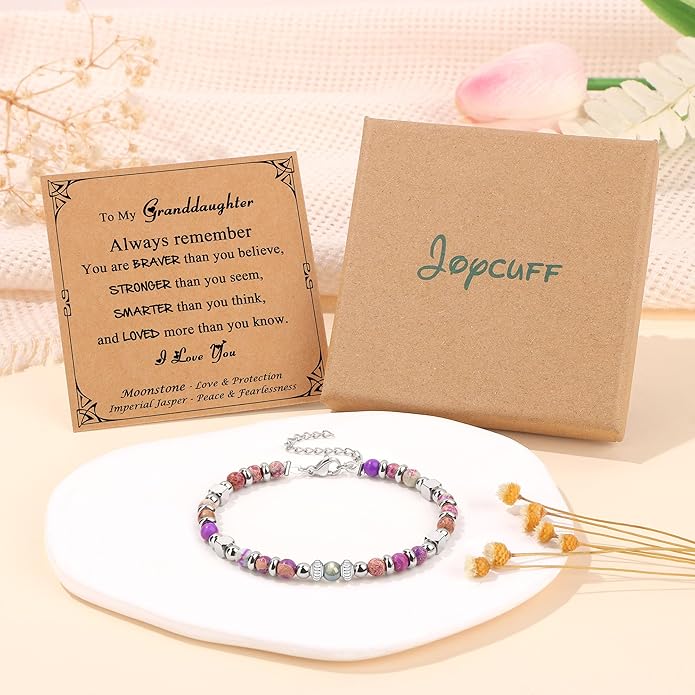 JoycuFF 𝗚𝗶𝗳𝘁𝘀 𝗳𝗼𝗿 𝗪𝗼𝗺𝗲𝗻 𝗠𝗼𝗼𝗻𝘀𝘁𝗼𝗻𝗲 𝗕𝗿𝗮𝗰𝗲𝗹𝗲𝘁 Amazonite Colorful Imperial Jasper Stainless Steel Beads Bracelets, Mothers Day Birthday Christmas Valentines Graduation Gifts