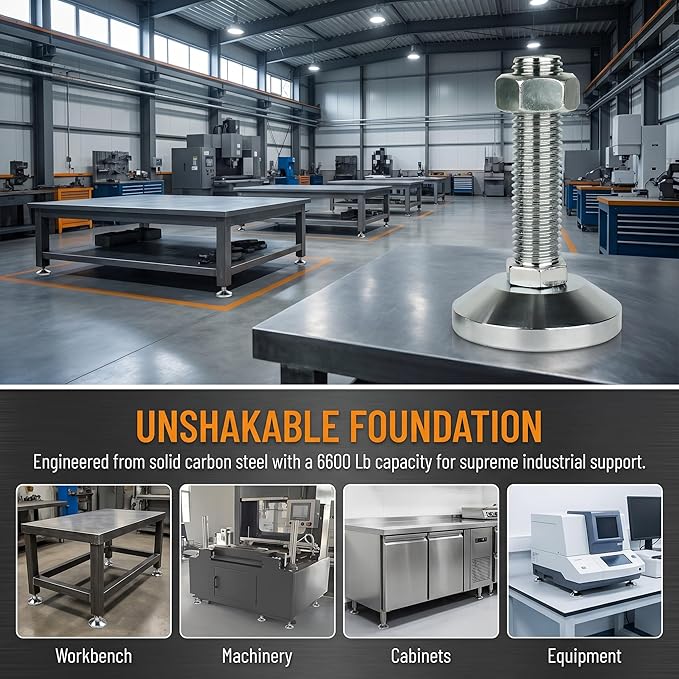 Heavy Duty Leveler Leg, Machine Leveling feet3.15 Dia. Base, Leg Leveler M24Thread, 6600 Lb Capacity,Capacity for Workbench, Machine, Cabinet (D80xM24x100,2 Pack,Silvery)