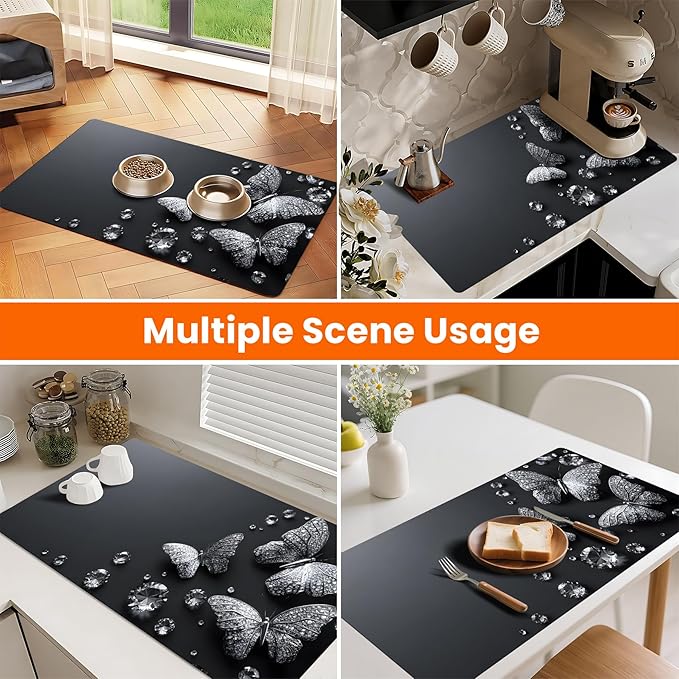 Coffee Mat 17"x32" - Extra Large Absorbent Non Slip Dish Drying Mat,Coffee Bar Accessories,Kitchen Counter Protector for Coffeemaker, Sink, Dining Decor