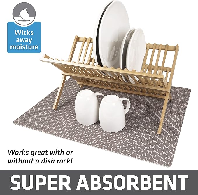 Drymate Jumbo XL Dish Drying Mat (19”x24”), Low-Profile, Super Absorbent, Quick Dry Fabric, Waterproof & Slip-Resistant, for Kitchen Counter, Trimmable, Easy to Clean (USA Made)(Taupe)