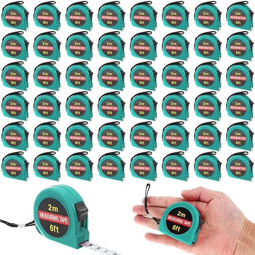 Copkim 50 Pcs 6 FT Mini Tape Measure Retractable Bulk Small Measuring Tape Pocket Size Measurement Tool for Operation Christmas Items Party Favor Gifts Stuffers for Men(Water Green)