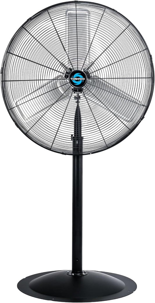 Tornado 30 Inch High Velocity Pedestal Fan, 8850 CFM Industrial Metal Stand Fan, Non-Oscillating, 3 Speed, 10 FT Power Cord, UL Safety Listed for Commercial & Warehouse Use