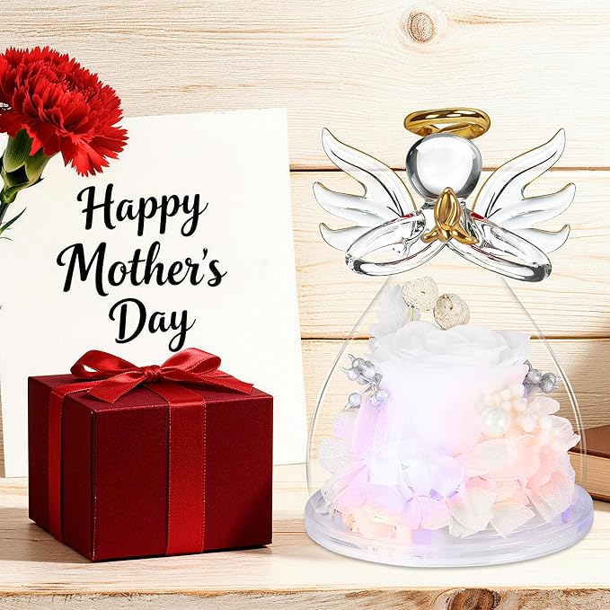 Mothers Day Mom Gifts for Mom,Fresh Flowers for Delivery,Birthday Gifts for Women Her,Preserved Flowers in Angel Figurines,Angel Gifts for Moms Mothers Day Grandma Wife Sister,Light Up White Gift